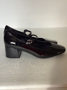 Steve Madden Hawke Pump Women's Sz 9.5 Black Patent Mary Jane Block Heel